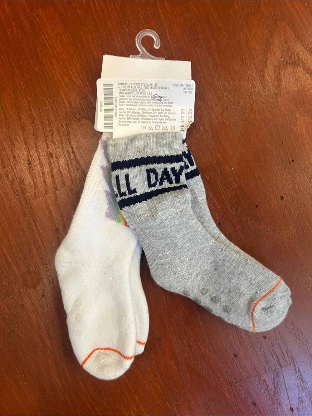 Gymboree White & Gray Crew Socks with Rainbow Lightning Bolt - 2 Pack